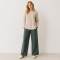 Ivory Linen Boat Neck Long Sleeve Top