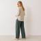 Ivory Linen Boat Neck Long Sleeve Top