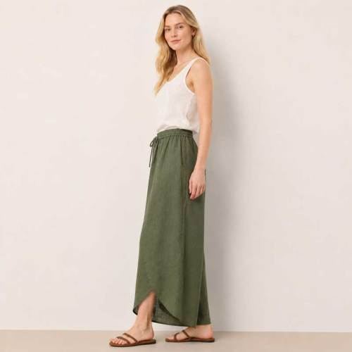 Olive Green Linen Wrap Wide-Leg Pants
