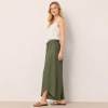 Olive Green Linen Wrap Wide-Leg Pants