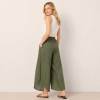 Olive Green Linen Wrap Wide-Leg Pants