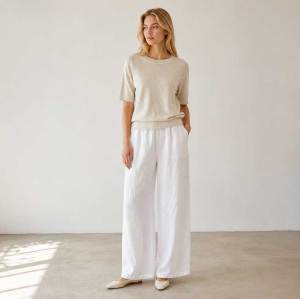 White Linen Wide-Leg Palazzo Pants