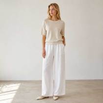 White Linen Wide-Leg Palazzo Pants