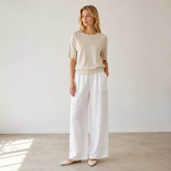 White Linen Wide-Leg Palazzo Pants