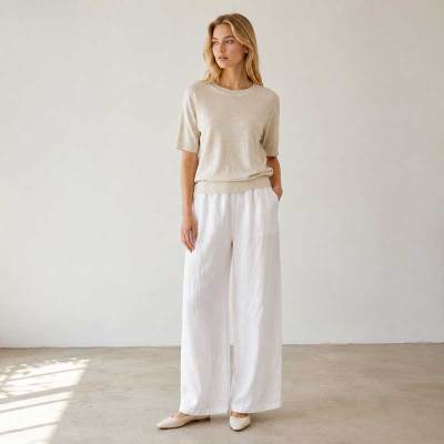 White Linen Wide-Leg Palazzo Pants