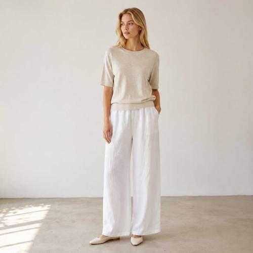 White Linen Wide-Leg Palazzo Pants