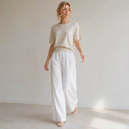White Linen Wide-Leg Palazzo Pants