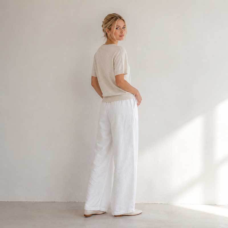 White Linen Wide-Leg Palazzo Pants