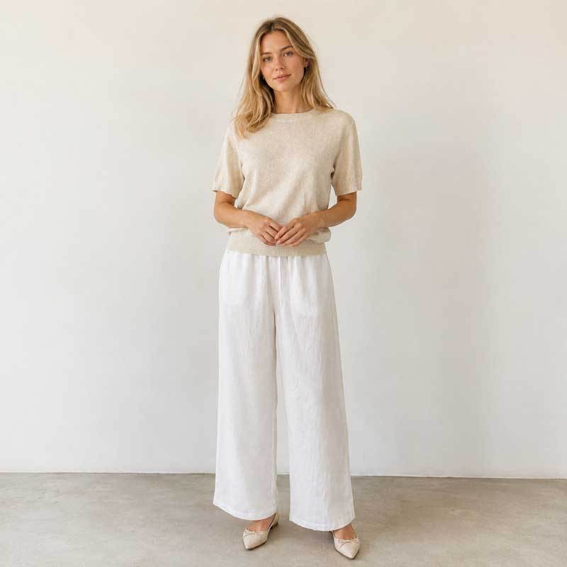 White Linen Wide-Leg Palazzo Pants