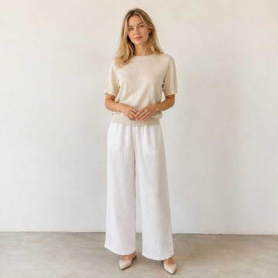 White Linen Wide-Leg Palazzo Pants
