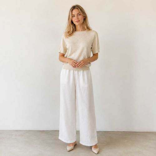 White Linen Wide-Leg Palazzo Pants