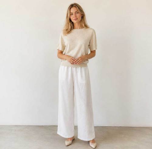 White Linen Wide-Leg Palazzo Pants