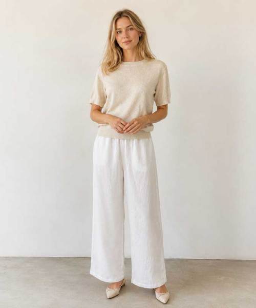 White Linen Wide-Leg Palazzo Pants