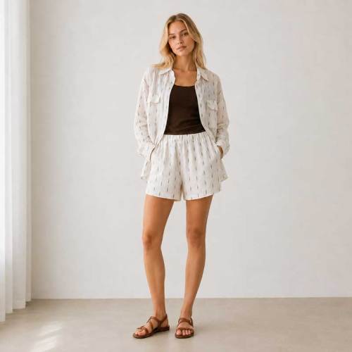Printed Linen Shirt & Shorts Set