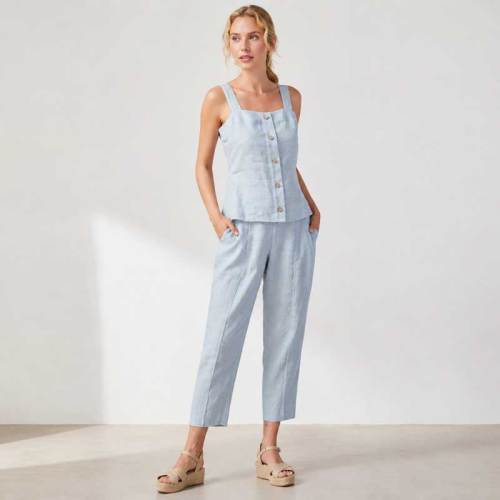 Light Blue Linen Sleeveless Top and Pants Set