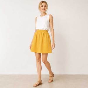 Mustard Yellow Linen Mini Skirt