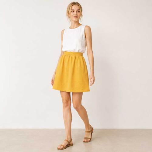 Mustard Yellow Linen Mini Skirt