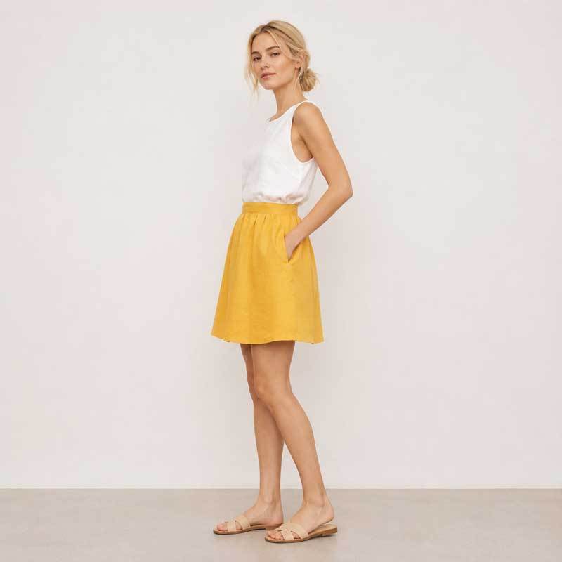 Mustard Yellow Linen Mini Skirt