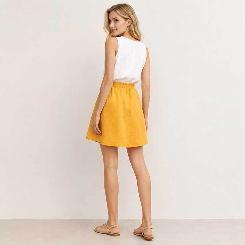 Mustard Yellow Linen Mini Skirt