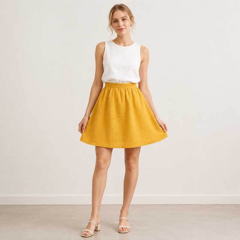 Mustard Yellow Linen Mini Skirt