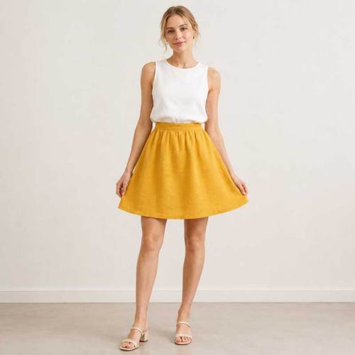 Mustard Yellow Linen Mini Skirt