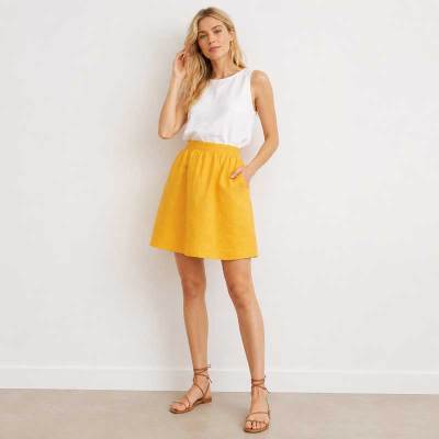 Mustard Yellow Linen Mini Skirt