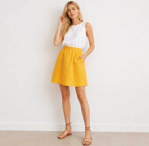 Mustard Yellow Linen Mini Skirt