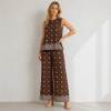 Brown Printed Linen Two-Piece Set