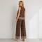 Brown Printed Linen Two-Piece Set