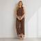 Brown Printed Linen Two-Piece Set