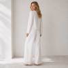 White Linen Vacation Set with Tie-Front Top and Wide-Leg Pants