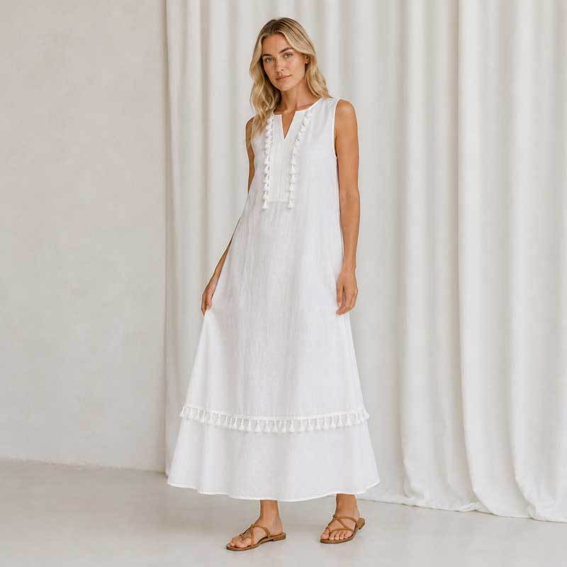White Sleeveless Linen Maxi Dress
