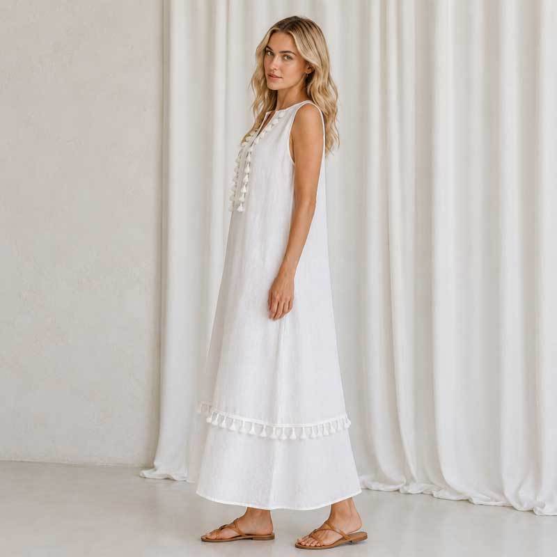 White Sleeveless Linen Maxi Dress