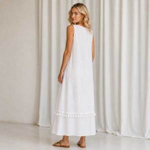 White Sleeveless Linen Maxi Dress for Women | KOSSR