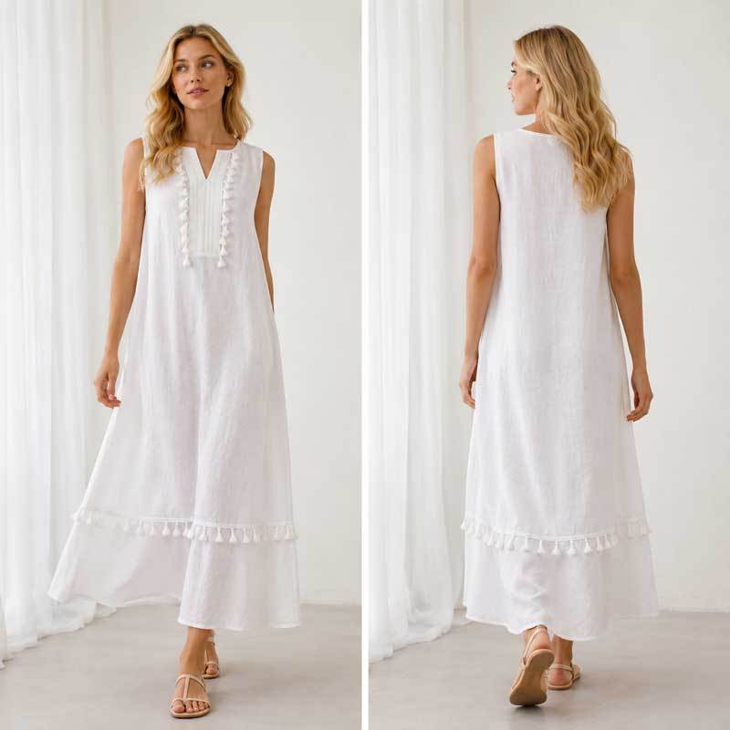 White Sleeveless Linen Maxi Dress