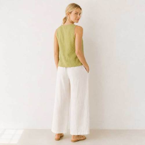 Green Tie-Front Linen Sleeveless Top