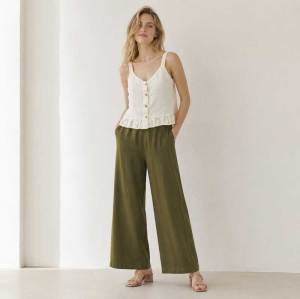 White Button-Front Linen Camisole Top