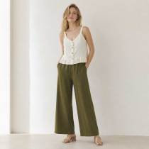 White Button-Front Linen Camisole Top