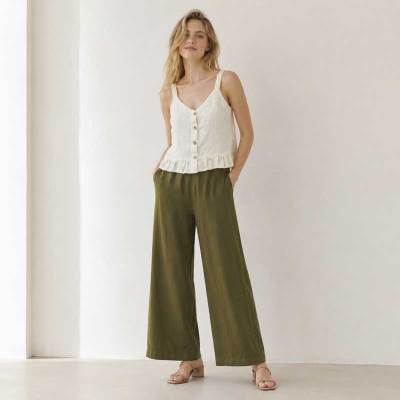 White Button-Front Linen Camisole Top