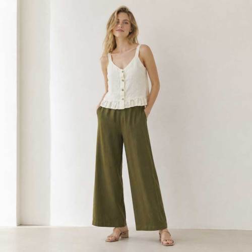White Button-Front Linen Camisole Top