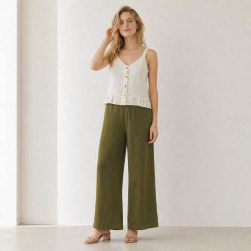 White Button-Front Linen Camisole Top