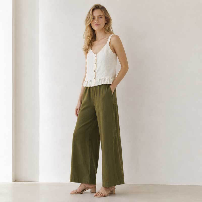 White Button-Front Linen Camisole Top
