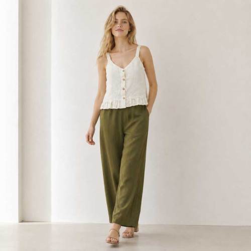 White Button-Front Linen Camisole Top