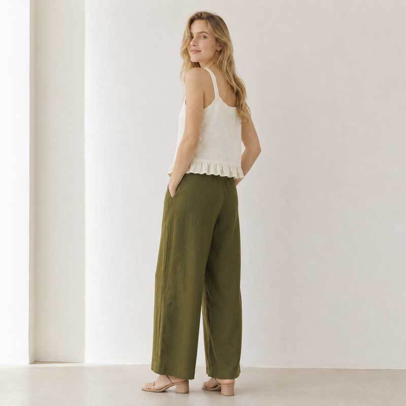 White Button-Front Linen Camisole Top
