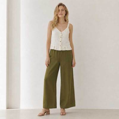 White Button-Front Linen Camisole Top