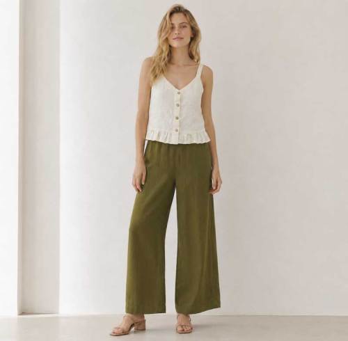 White Button-Front Linen Camisole Top
