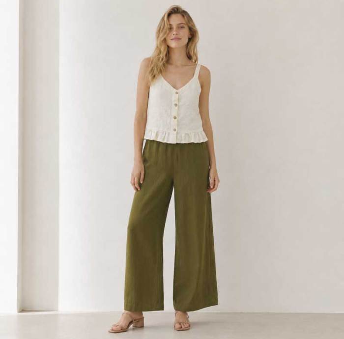 White Button-Front Linen Camisole Top