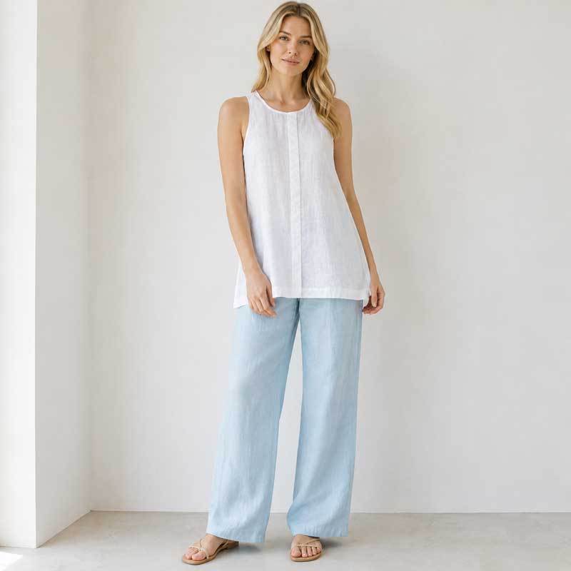 White Sleeveless Linen Top