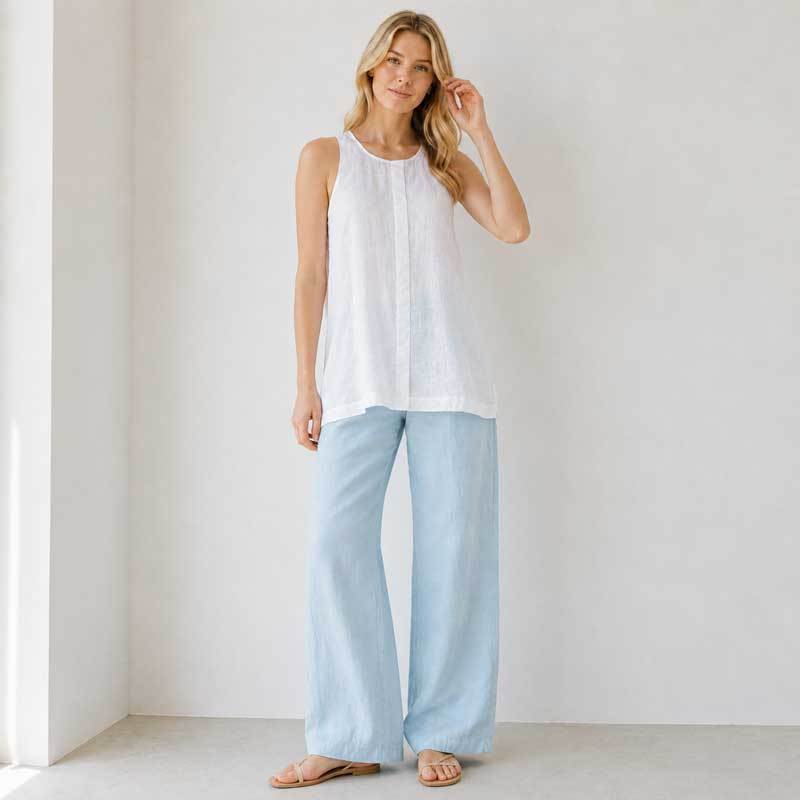 White Sleeveless Linen Top