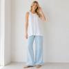 Light Blue Linen Casual Wide-Leg Pants